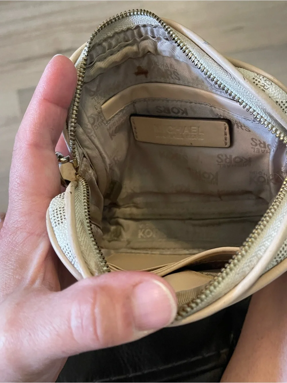 Michael Kors Cream Monogram Crossbody with Gold Hardware